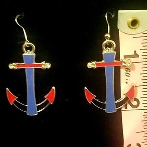 Nautical Red Blue Anchor Earrings RockABilly